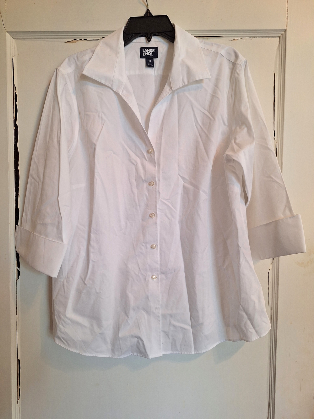 Lands' End White Button-Up Collared Shirt Sz 18